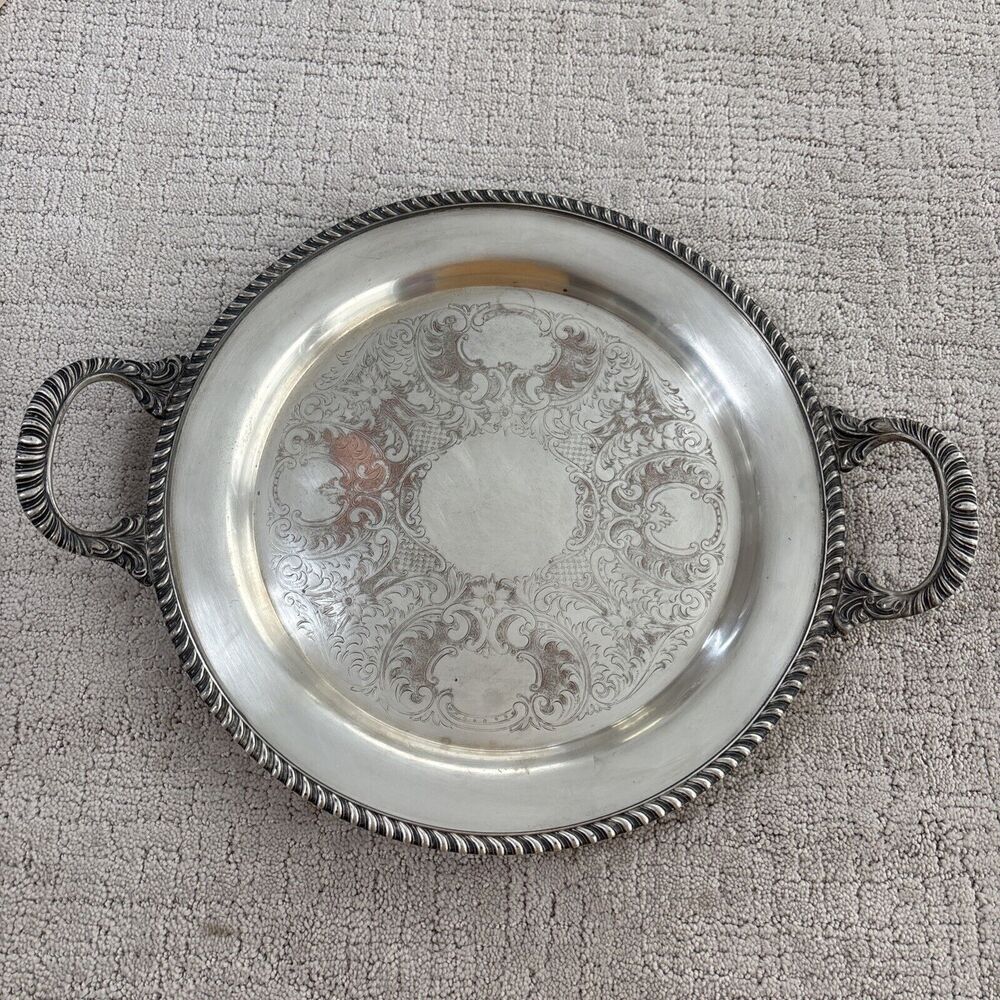Vintage Silverplate Academy Silver on Copper Round Tray 13.75”